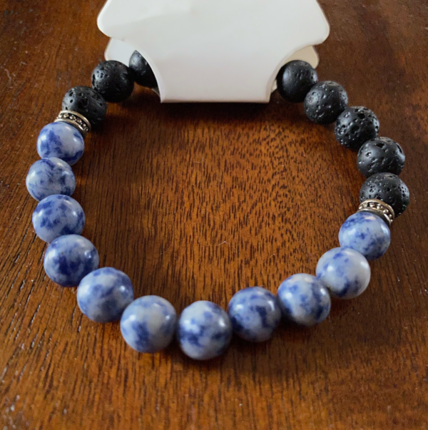 Blue Spot Jasper Gem & Lava Stone 7" Bracelet