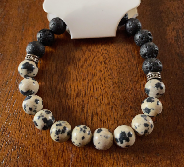 Dalmatian Jasper Gemstone Essential Oil Bracelet - 7"