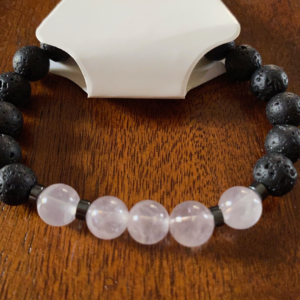 Rose Quartz Gem & Lava Stone 7" Bracelet
