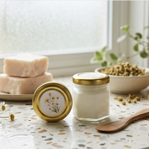 Chamomile deodorant shown in bathroom window