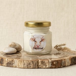 unscented whipped tallow balm on a wood slab with rocks